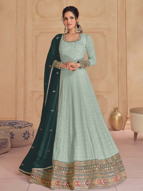 Powder Blue Faux Georgette Designer Anarkali Suit